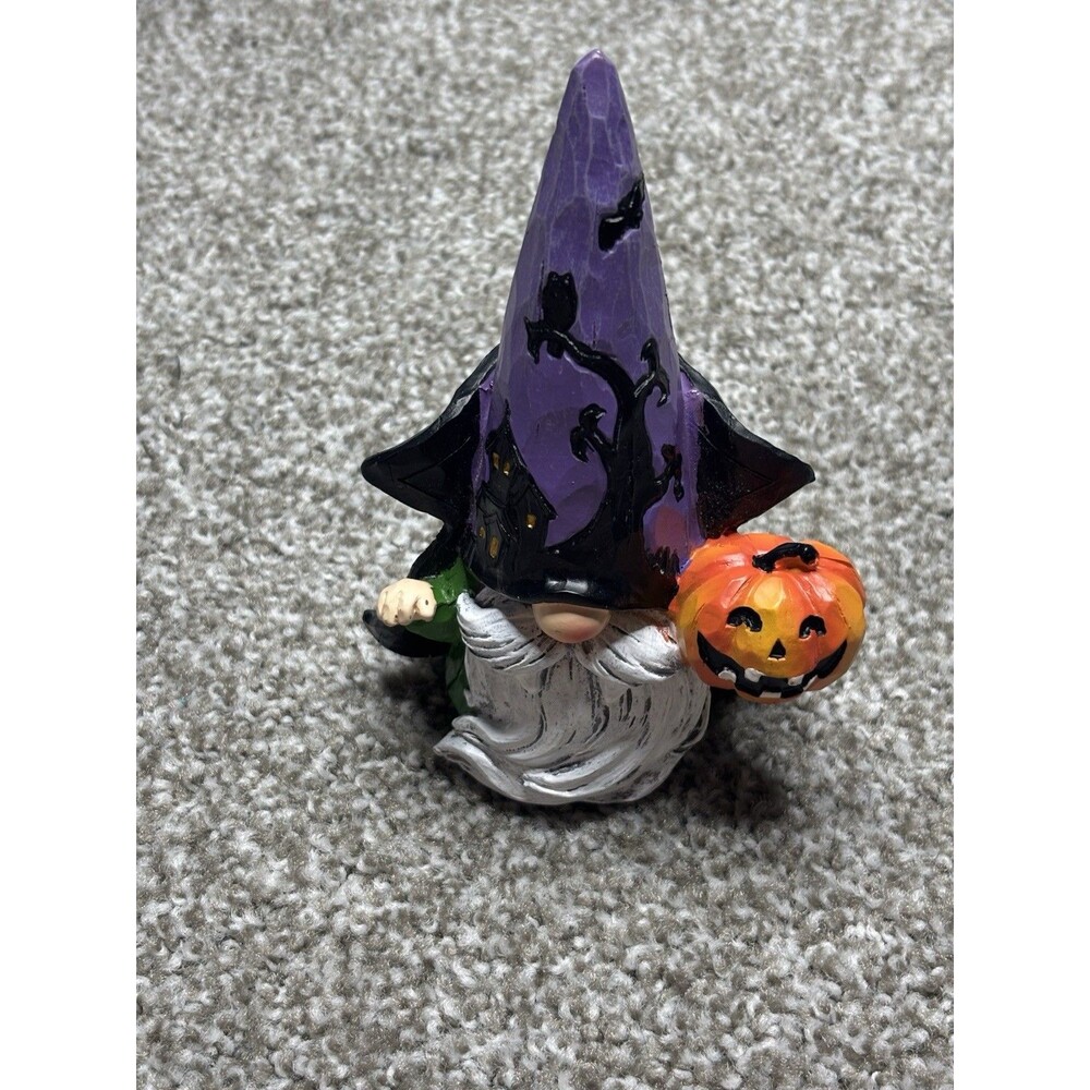 Halloween Spooky Witch Gnome Figurine Jack-o'-Lantern Pumpkin